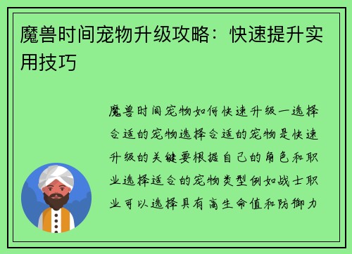 魔兽时间宠物升级攻略：快速提升实用技巧